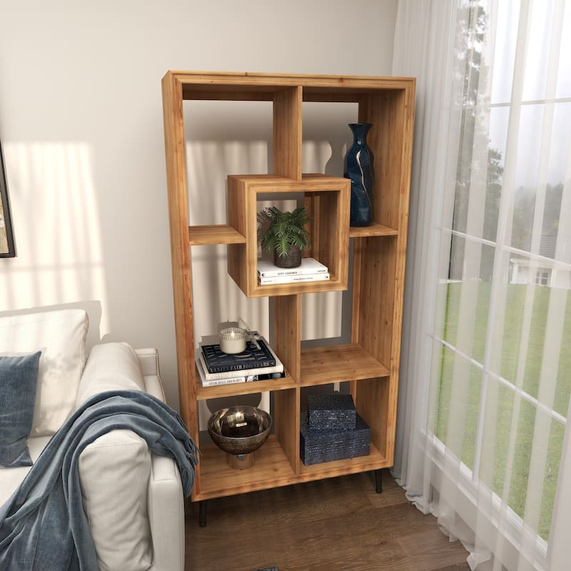 Wooden Geometric 5 Shelf Shelving Unit - Brown - Roche River Decor