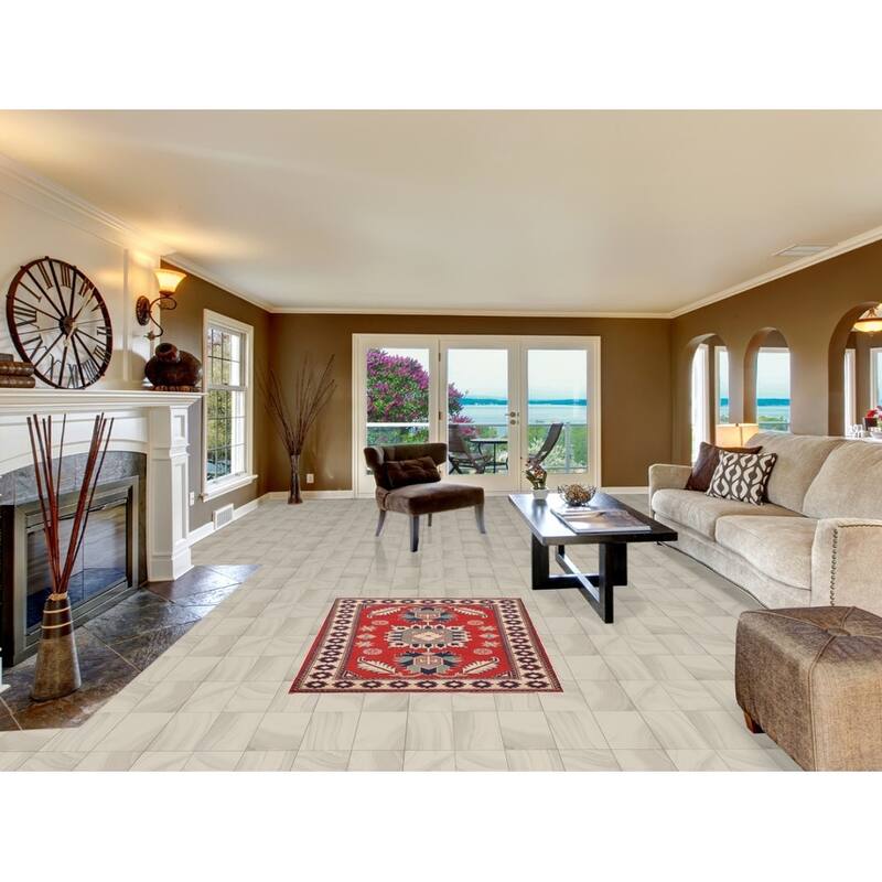 Geometric Red Kazak Oriental Accent Rug Hand-Knotted Wool Carpet - 3'5" x 4'11"