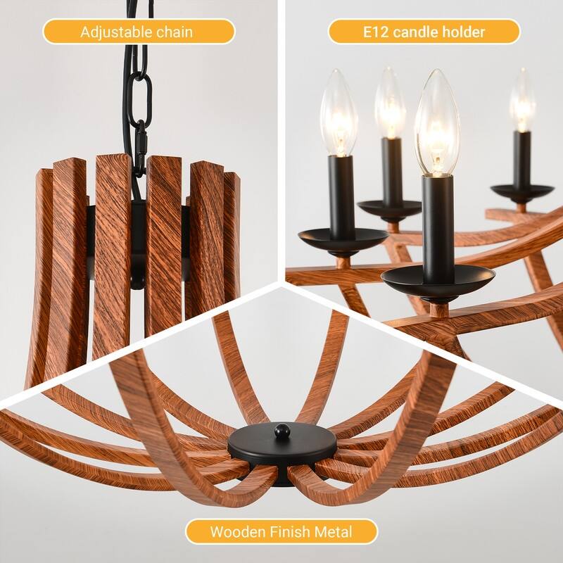 Modern Farmhouse Wood Chandeliers，Rustic Candle Chandelier