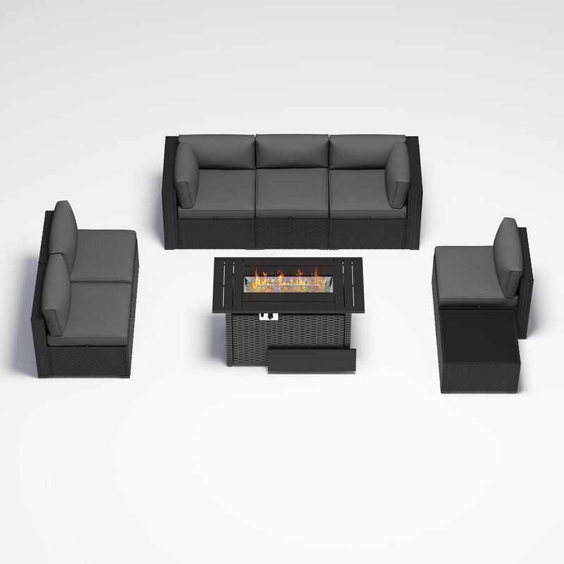AOXUN Wicker Rattan Outdoor Sectional Sofa Set with Coffee Table