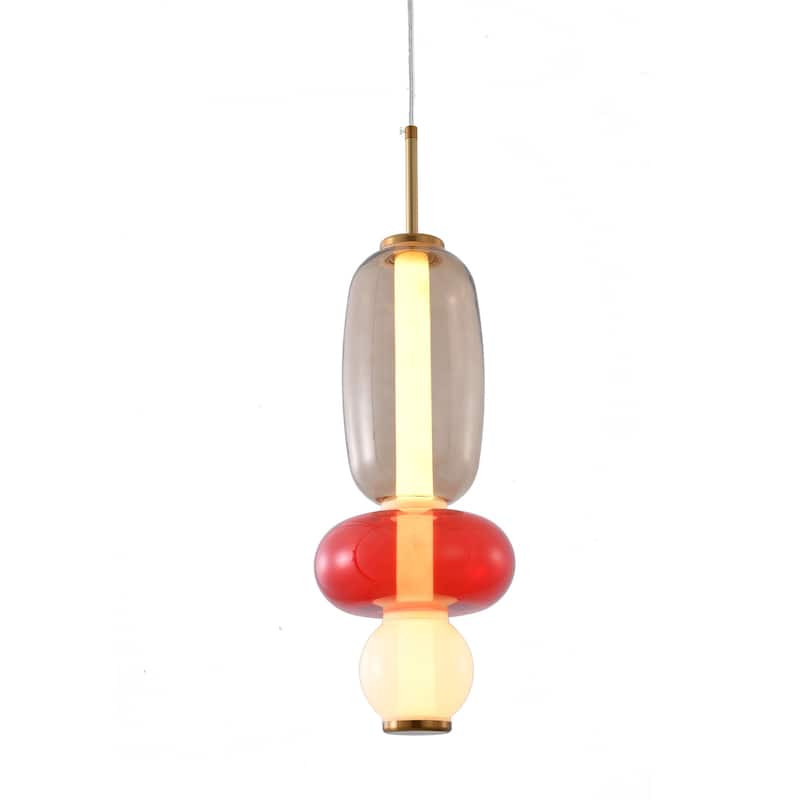 1-Light Gold LED Single Pendant With A Multi-color glass shade
