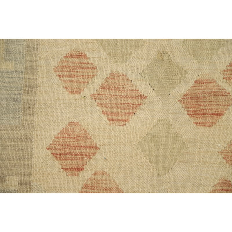 Hand Woven Oriental 100% Wool Carpet Southwestern Tribal Beige & Ivories Kilim Area Rug - 4' 11'' X 3' 3''