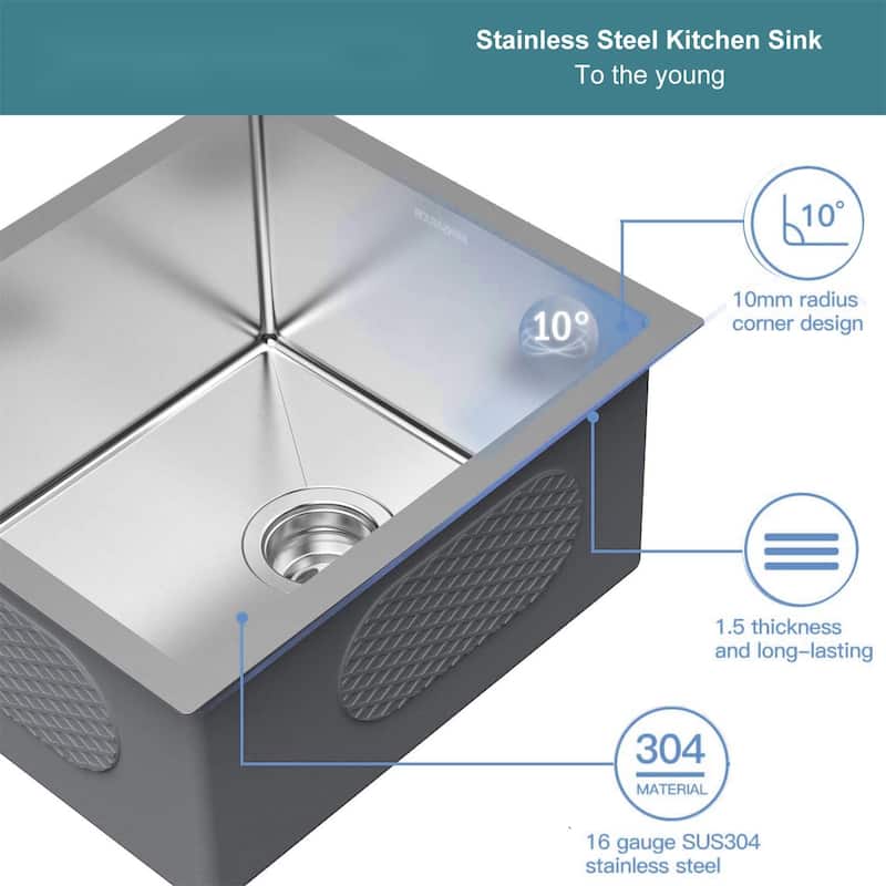 Undermount Single Bowl Stainless Steel Kitchen Sink 16 gauge-ALL SIZE