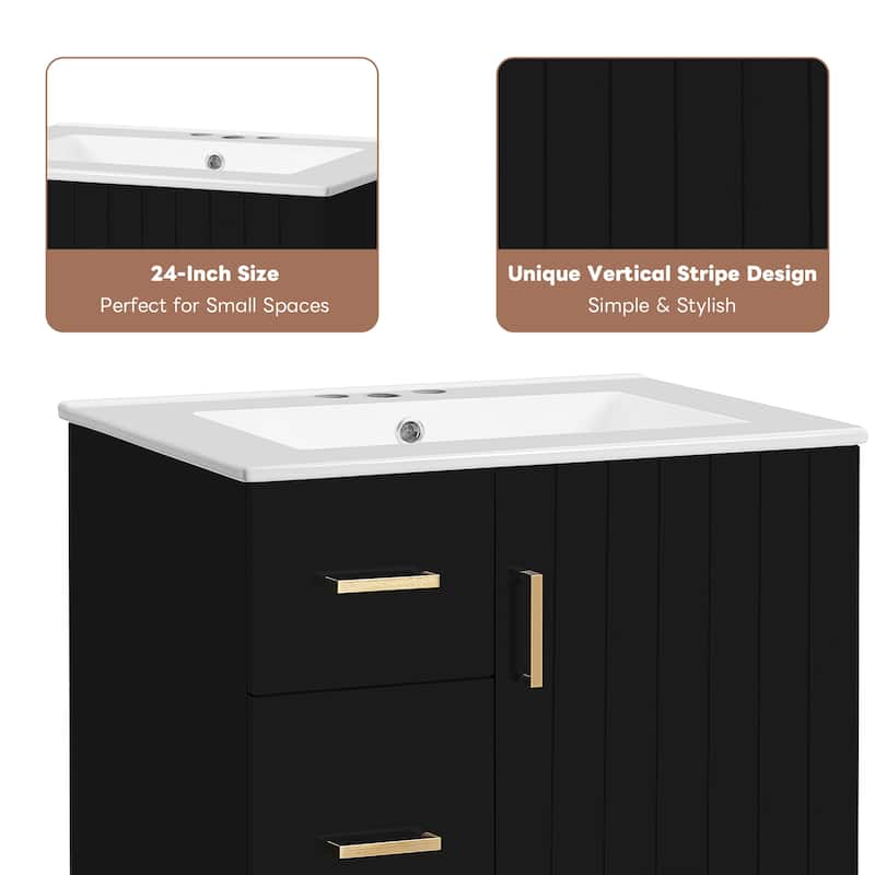 24'' Freestanding Bathroom Vanity with White Integrated Ceramic Sink - 24'' x 18.3'' x 33.78''