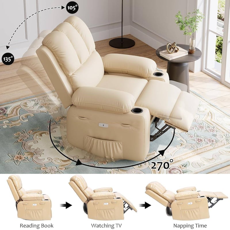 Oversized Leather Power Recliner Sofa Chair with Massage for Living Room Bedroom
