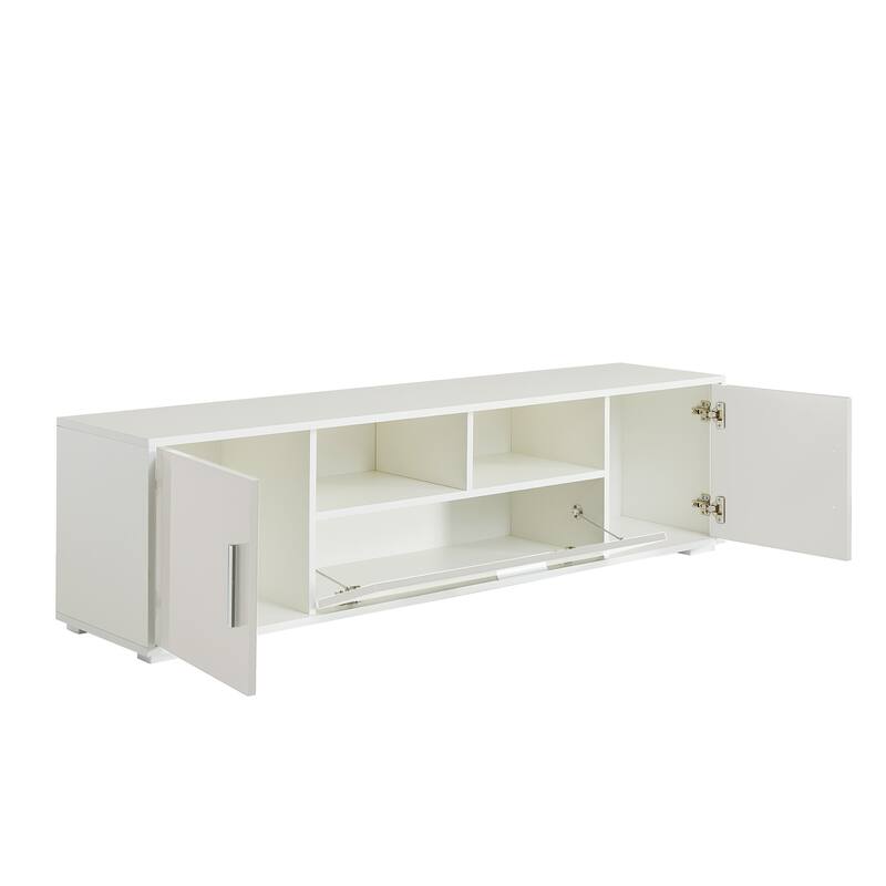 Contemporary TV Console with Remote-Controlled LED Lighting, Holds 65-Inch TVs, Ample Storage & Sturdy Build.