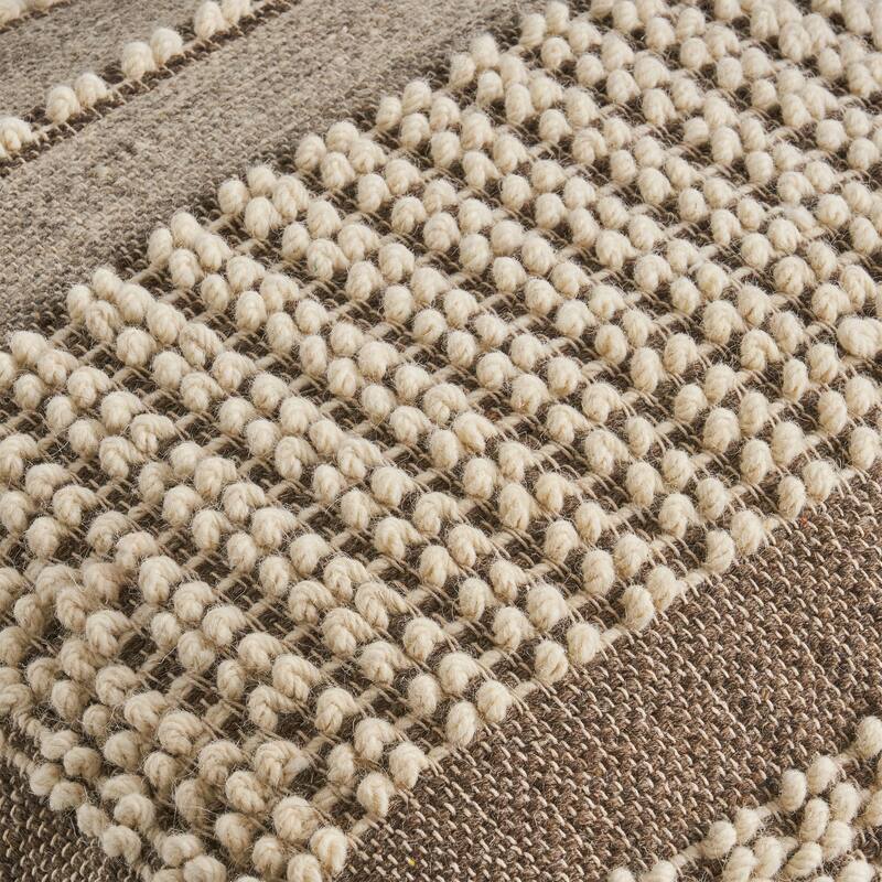Stylish look Rustic Wool and Cotton Large Pouf Easy to maintain - Brown - Large