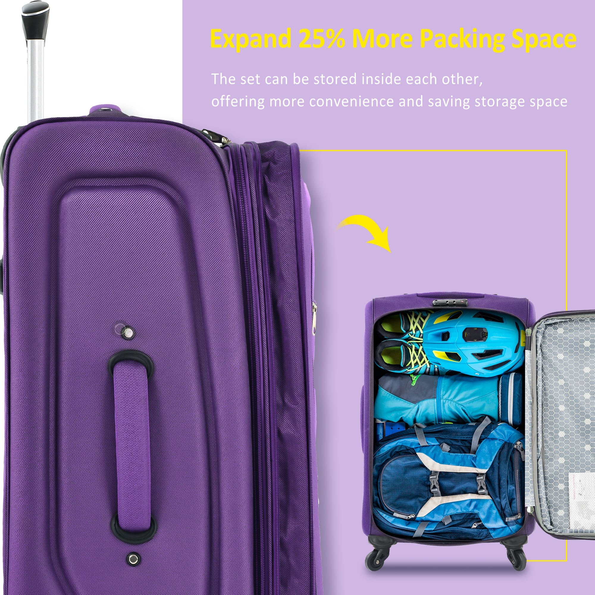 Softside Luggage Expandable 3 Piece Set Suitcase Lightweight Travel Set ...