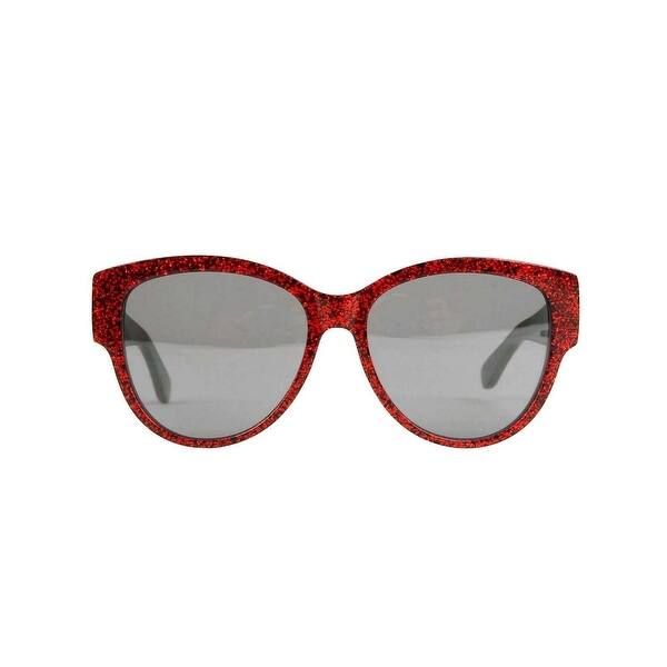 Shop Saint Laurent Women S Red Glitter Acetate Sunglasses With Ysl