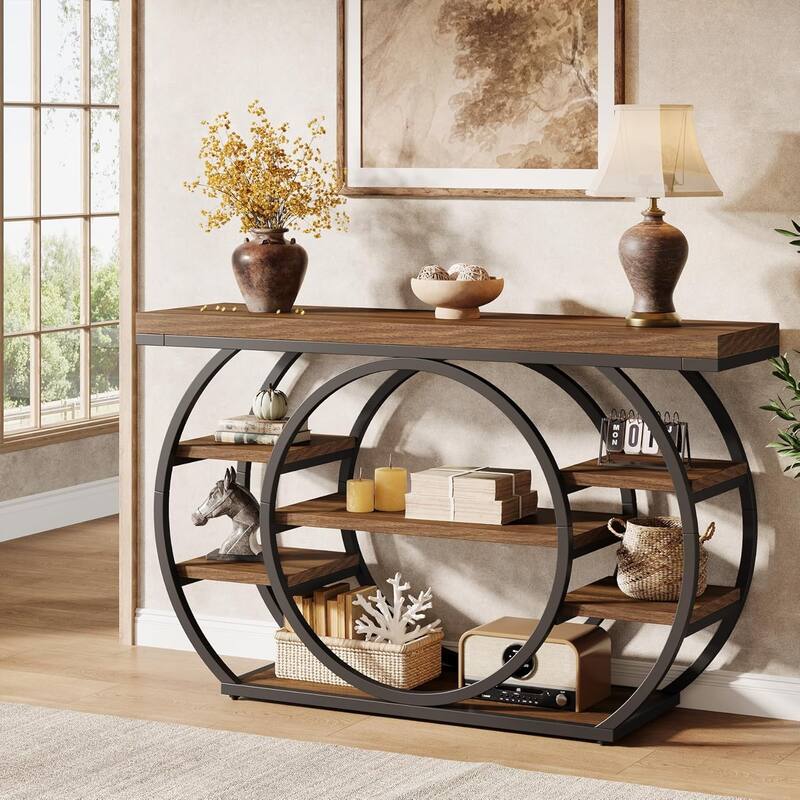 47" Console Table, 5-Tier Entryway Table with Storage, Sofa Table Behind Couch