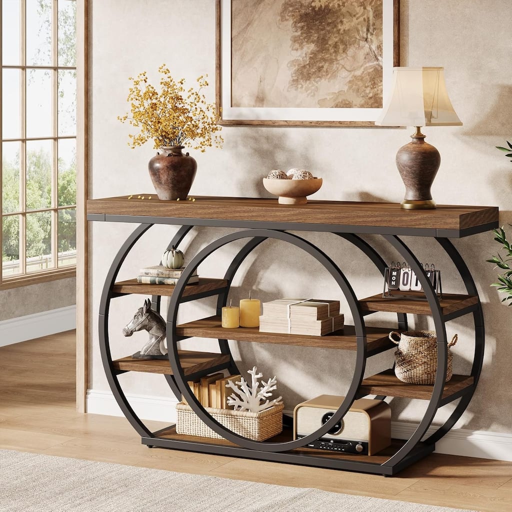 5-Tier Industrial Entryway Table with Metal Frame, 47" Console Table, Narrow Sofa Table Behind Couch Accent Tables