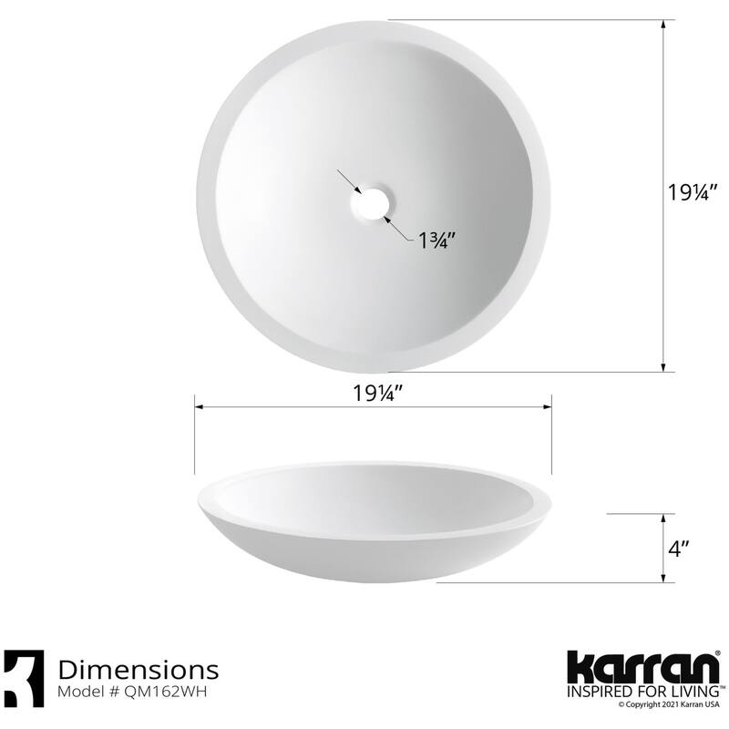 Karran USA QM162 Quattro Matte 19-1/4" Circular Acrylic Vessel