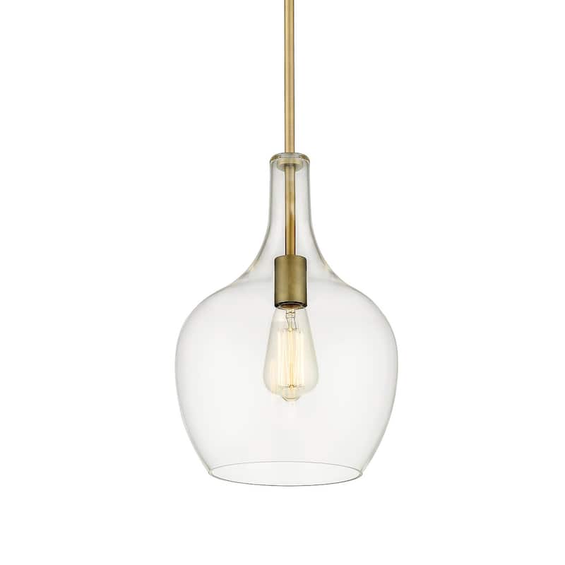 Retro Modern Clear Glass Mini Pendant in Antique Brass