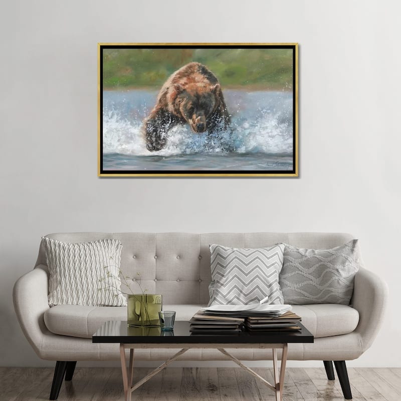 iCanvas "Brown Bear Grizzly Charge" by David Stribbling Framed