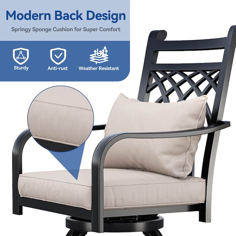 Outdoor Swivel Dining Set with 29"W Cushion Chairs, Patio Table