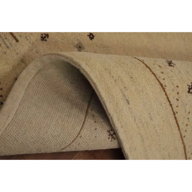 Hand Knotted Oriental 100% Wool Carpet Modern Modern Beige & Ivories Gabbeh Area Rug - 7' 8'' X 5' 6''