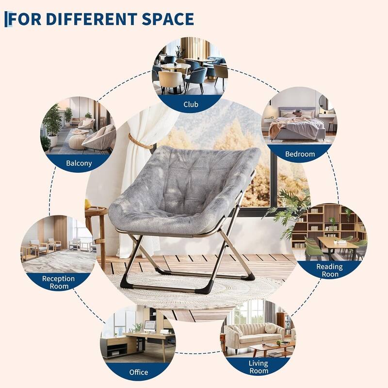 Faux Fur Saucer Foldable Comfy Lazy Sofa Chair for Bedroom Dorm Gaming Room Living Room