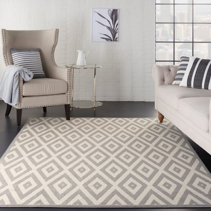 Nourison Grafix Modern Geometric Area Rug - 5'3" x 7'3" - White/Grey - Rectangle