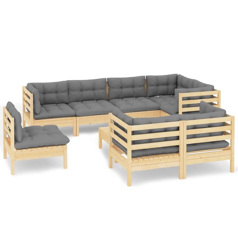 vidaXL Solid Pinewood Patio Lounge Set 9 Piece with Cushions Multi Colors