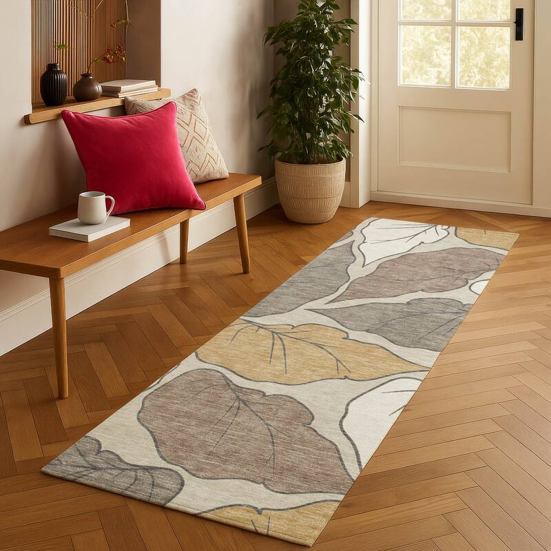 Machine Washable Indoor/ Outdoor Contemporary Floral Chantille Rug