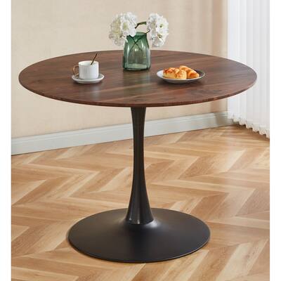 42.1"WOOD COLOR TOP Tulip Table Mid-century Dining Table for 4-6 people With Round Mdf Table Top