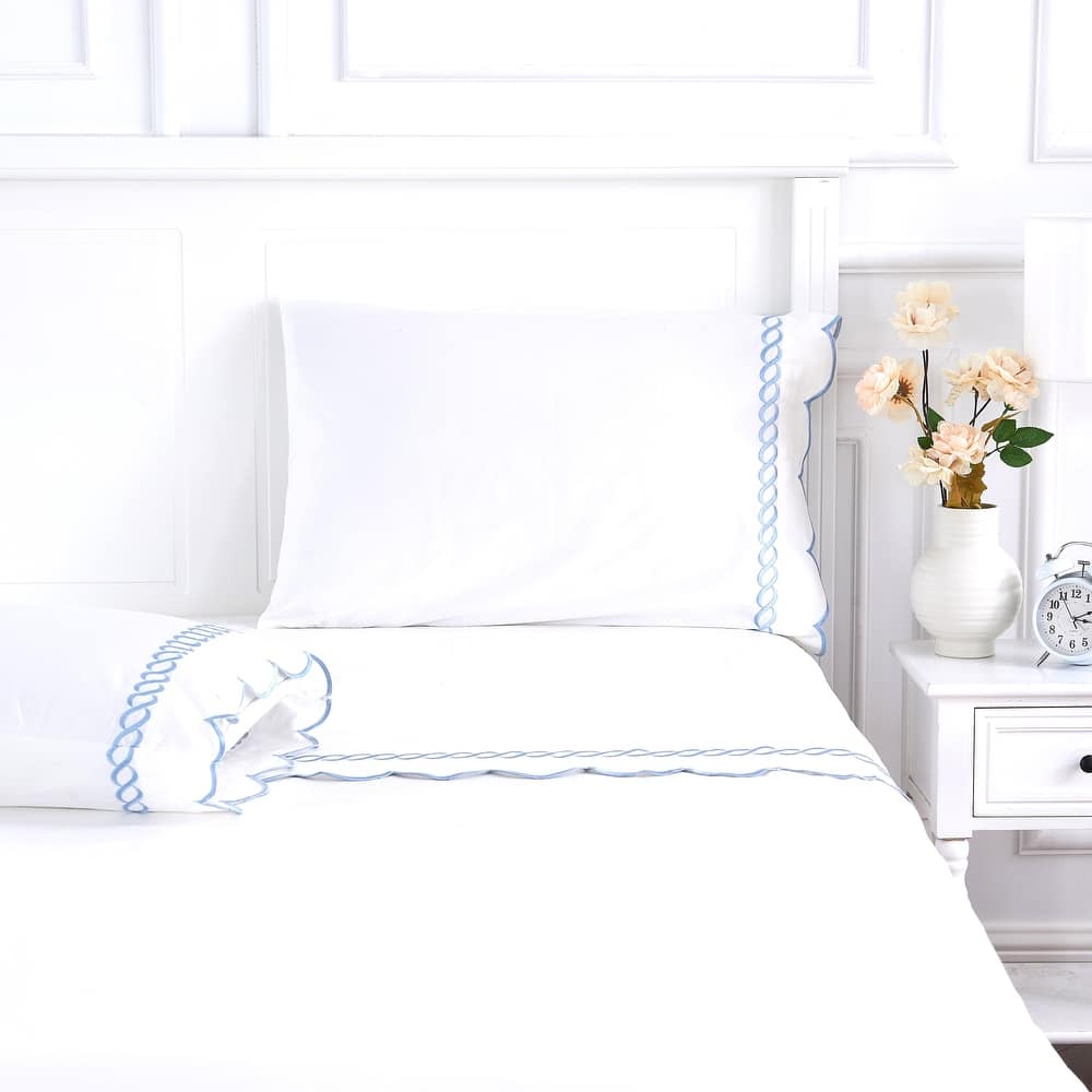 Home Sweet Home Collection 600TC Cotton Scallop Rope Embroidery Sheet Set & Pillowcases