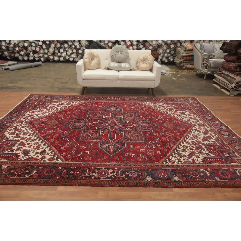 Hand Knotted Oriental 100% Wool Carpet Traditional Medallion Red Heriz Area Rug - 10' 9'' X 8' 9''