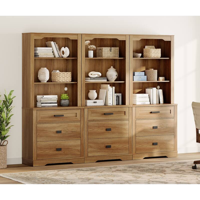 3 Tier Bookcase with Drawer,73.3" Tall Floor Standing Bookshelf