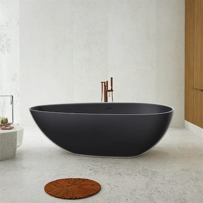 51" Freestanding Solid Surface Deep Soaking Bathroom Bathtub w/Seat