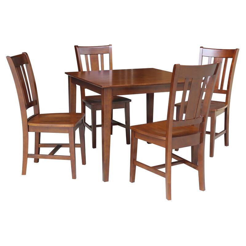 36 x 36 in. Solid Wood Dining Table with 4 Splatback Chairs - 5 Piece Set - 36" x 36" x 30" - Espresso