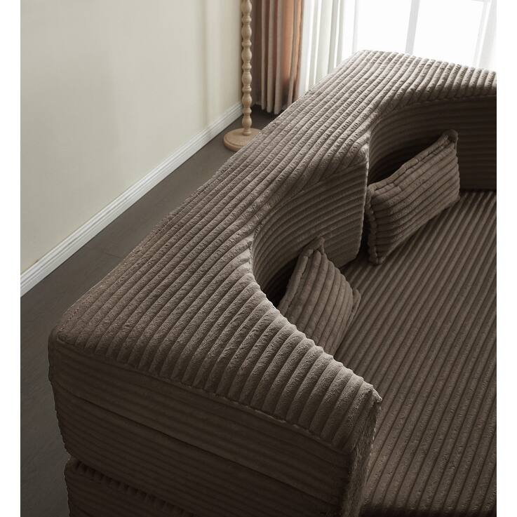Modern 78" Full Size Convertible Corduroy Foam-Filled Sleeper Sofa,Modern Floor Sofa with 2 Pillows