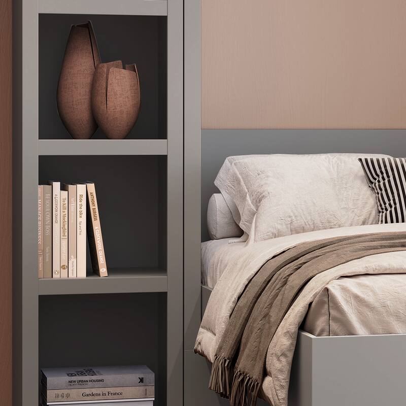 Easy-Lift Full Murphy Wall Bed with Two Bookshelves