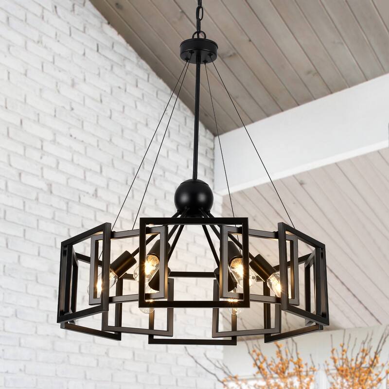 6-Light Rustic Geometric Chandelier for Kitchen Island with no bulbs included - Black
