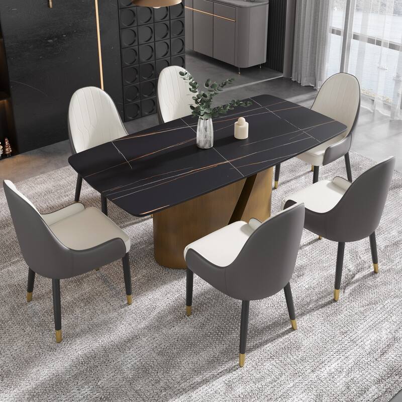 71" & 63" Modern Kitchen Table Marble Sintered Stone Table Top with Metal Gold Finish Legs - 71" Black