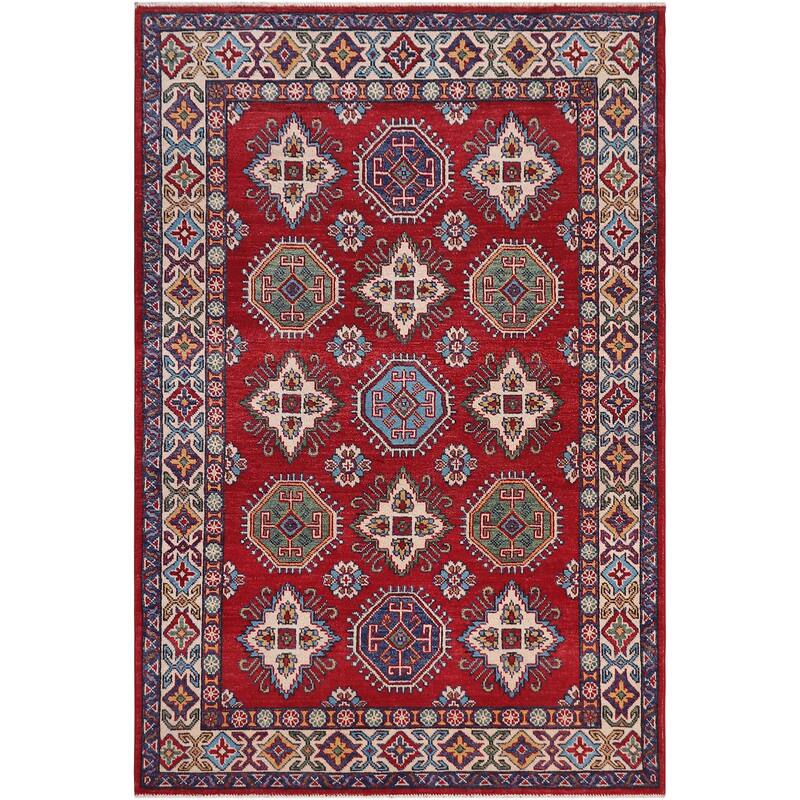 Southwestern Kazak Josh Red/Beige Wool Rug - 4'1'' x 6'0''