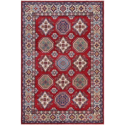 Southwestern Kazak Josh Red/Beige Wool Rug - 4'1'' x 6'0''