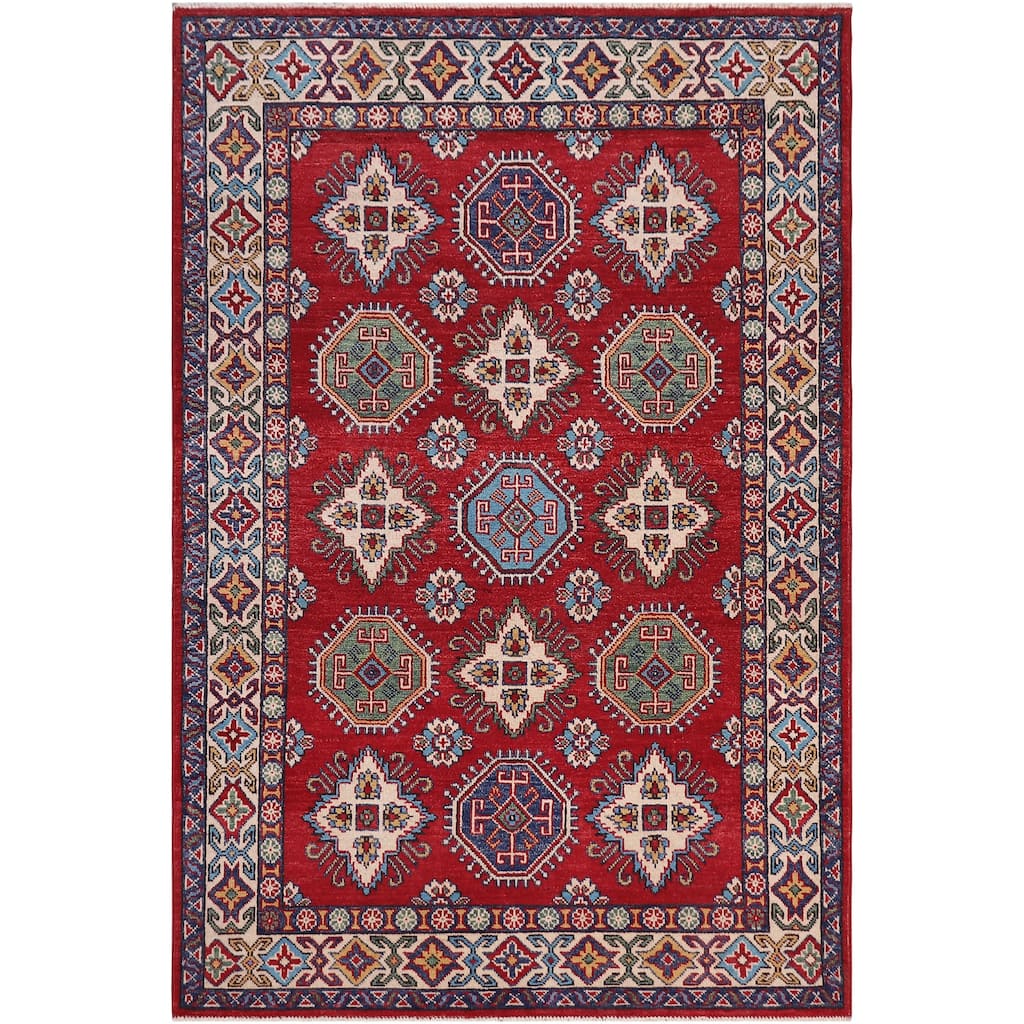 Southwestern Kazak Josh Red/Beige Wool Rug - 4'1'' x 6'0''