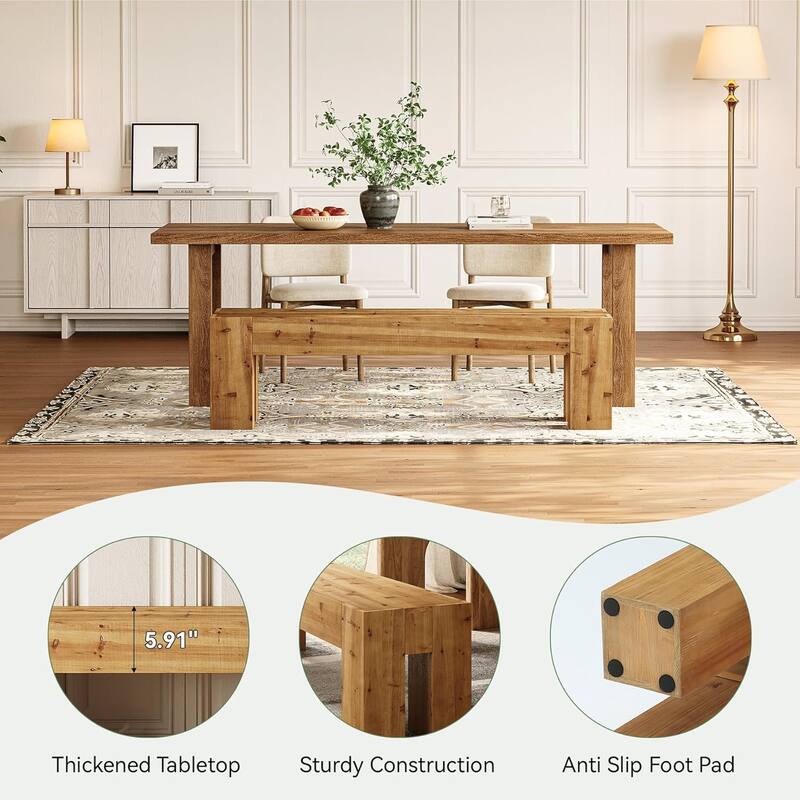 63" Long Solid Wood Dining Bench with Sturdy Frame for Dining Room