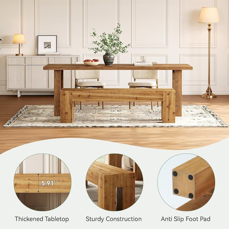 Solid Wood Dining Bench, 63" Long Heavy Duty Kitchen Table Bench