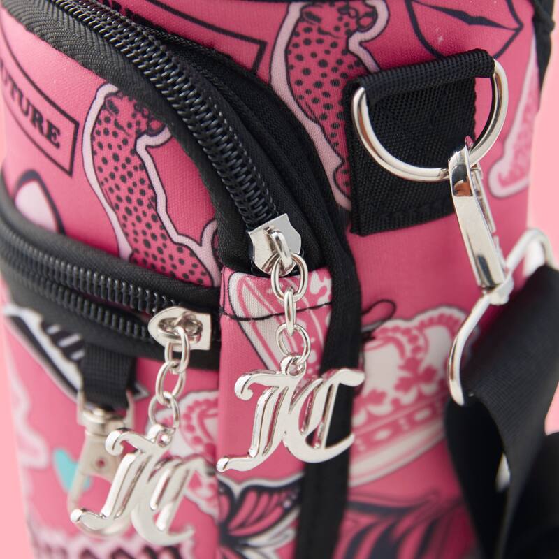 Juicy Couture Jetsetter Hydration Stainless Steel Tumbler with Handle, Straw & Topper with Neoprene Crossbody Pouch