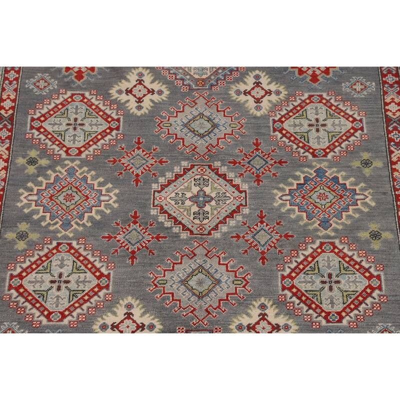 Oriental Geometric Kazak Area Rug Hand-Knotted Wool Carpet - 6'10" x 9'11"