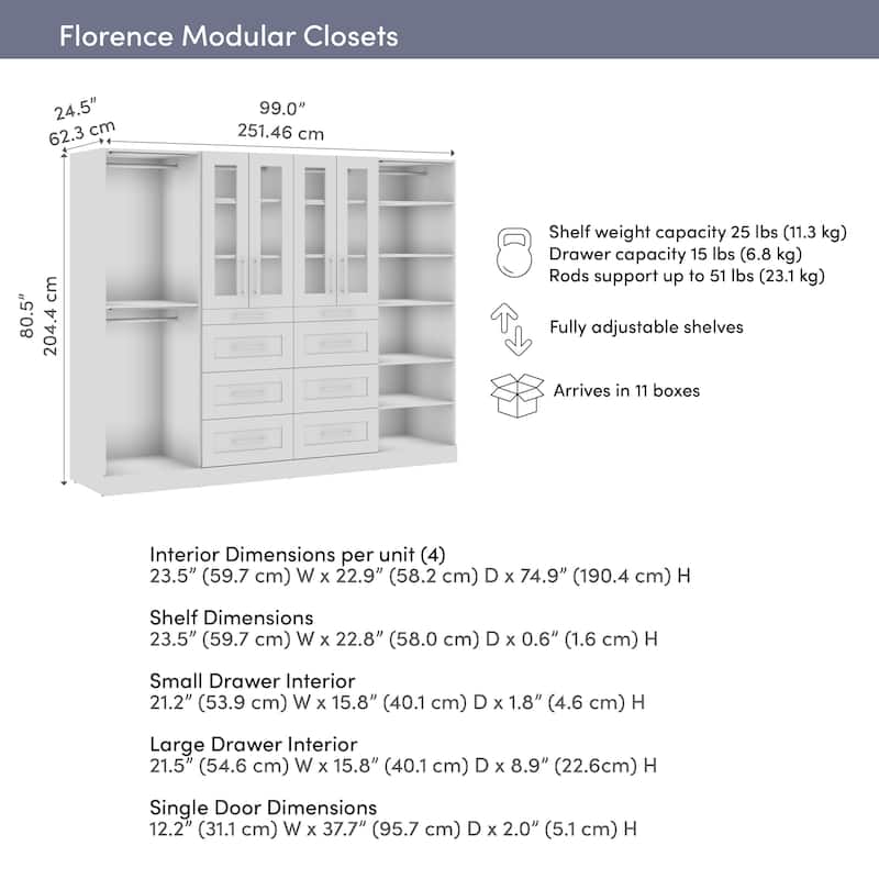 Bestar Florence 100W x 25D Walk-In Closet Organizer System, Shaker
