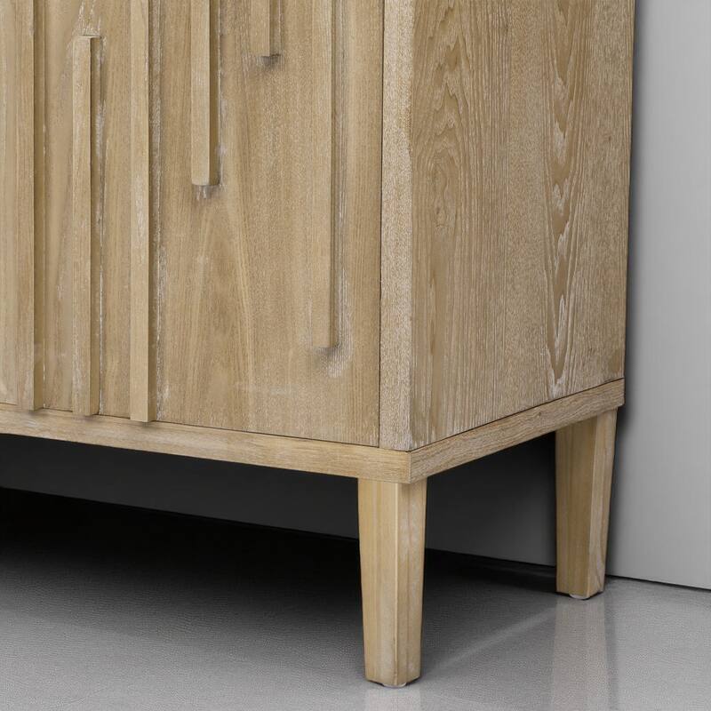 59.8" Wood Sideboard Buffet with Hidden Handles, Ash Veneer 4-Door Cabinet with Storage, Farmhouse Credenza