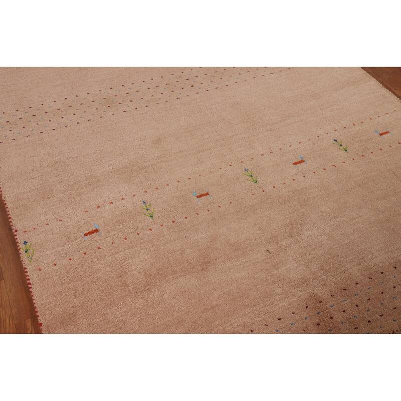 Tribal Gabbeh Oriental Area Rug Hand-Knotted Beige Wool Carpet - 5'2" x 8'2"