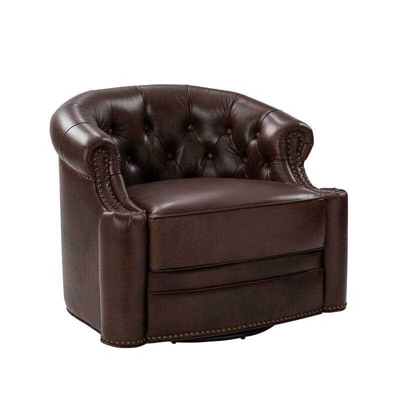 Felipe Traditional Genuine Leather 360° Swivel Chair With Tufted Back with Fully Assembled By HULALA HOME