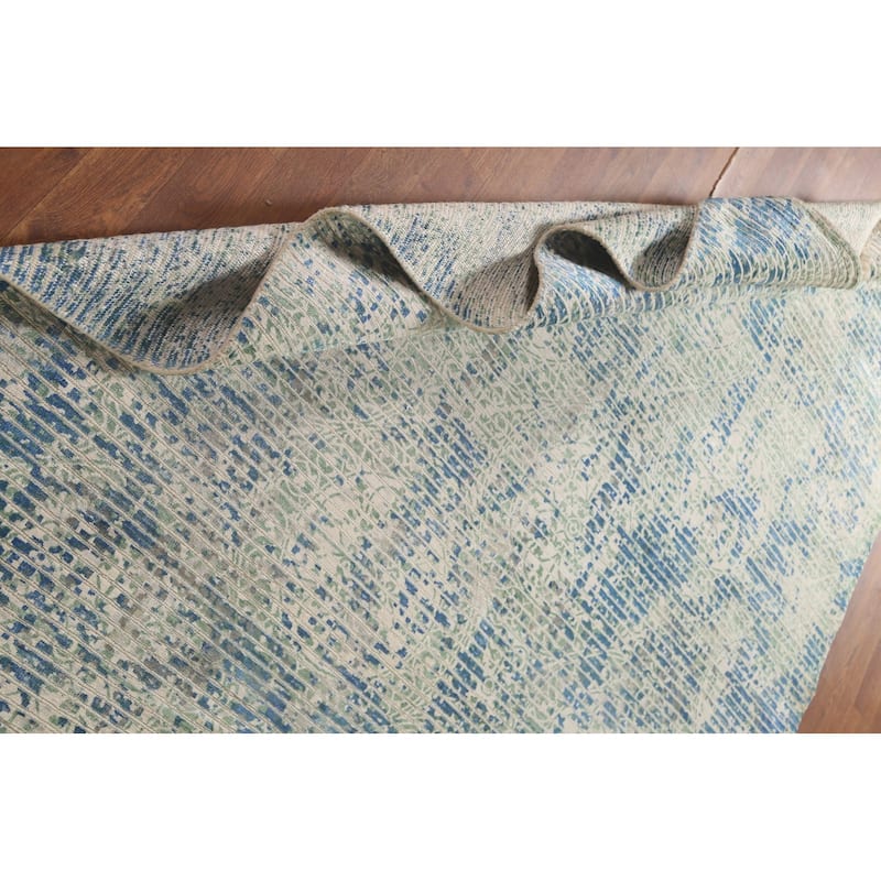Striped Abstract Area Rug Hand-Knotted Wool Carpet - 5'7" x 7'6"