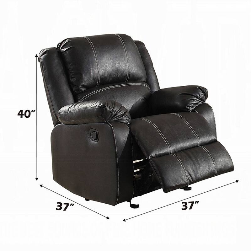 Zuru Motion Manual Rocker Recliner Chair, Plush Black Faux Leather