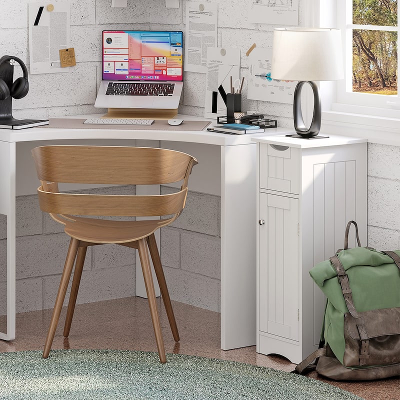 RiverRidge Ashland Single Door Narrow Bathroom and Laundry Storage Cabinet with Drawer and Adjustable Shelves - White