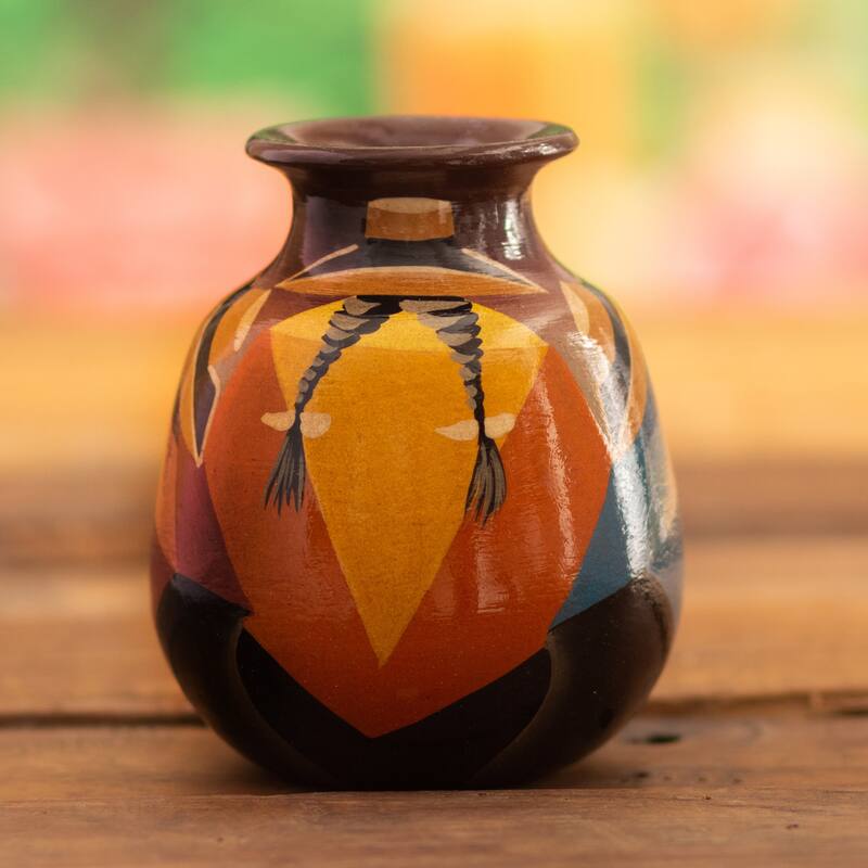 Novica Handmade Andean Braids In Brown Ceramic Decorative Vase