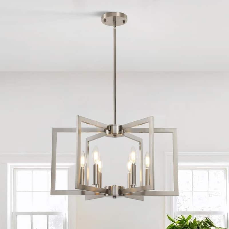 6-light modern hanging light brushed nickel entryway light metal pendant lights